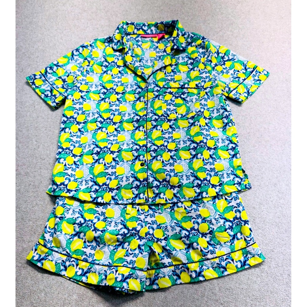 Isaac Mizrahi Sleepwear Womens S Lemon Tile Print Pajama Set Top Shorts Preppy